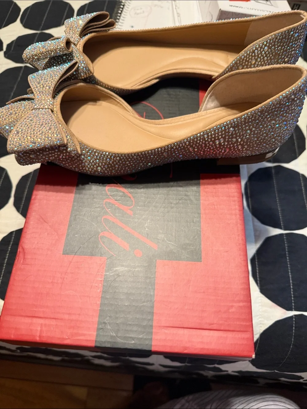 INC International Concepts Nude Rhinestone Bow Pointed Flats